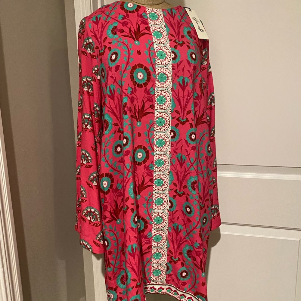 Garrie B Pink and Red Floral Long Sleeve Dress